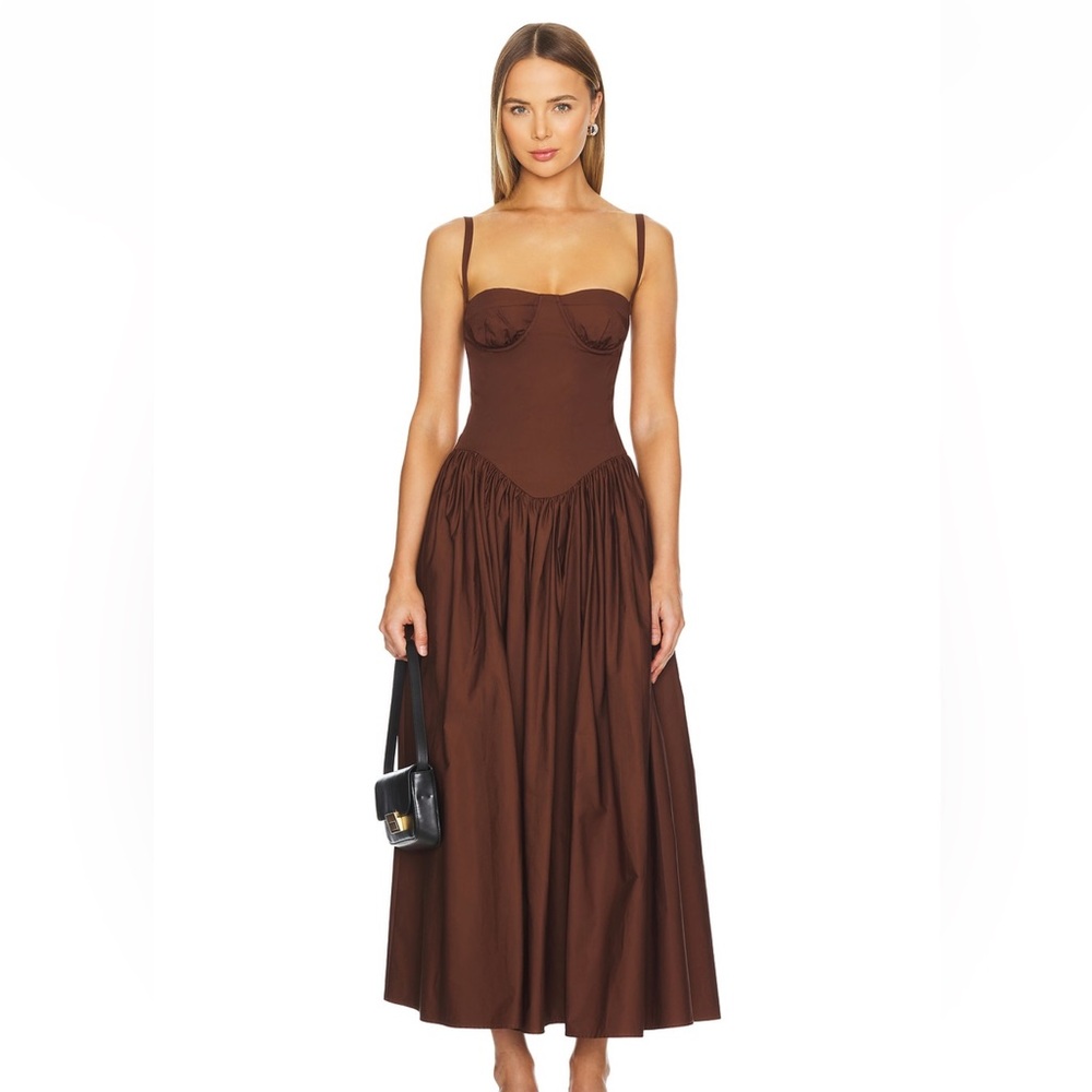 Tularosa Emma Midi Dress in Chocolate Brown